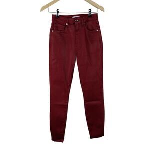 Good American Jeans 6 28 Good Waist Crop Red Coated Skinny High Rise Denim Pant